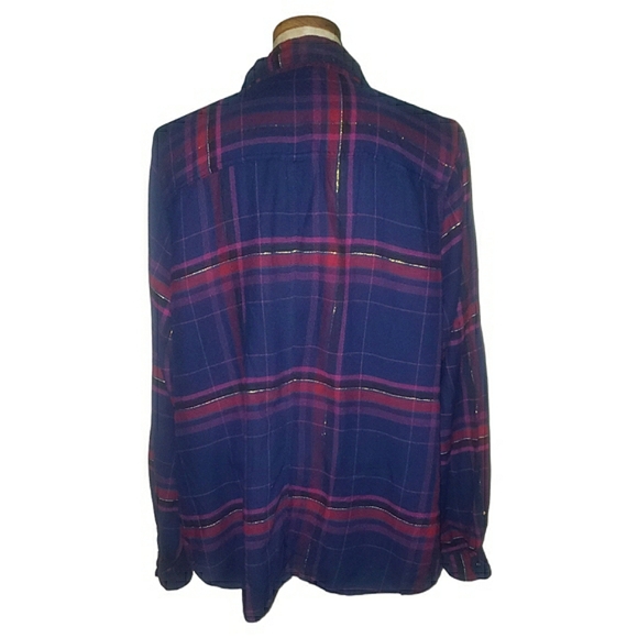 Maurices Double Front Pocket Metallic Tinsel Plaid Button Front Shirt Top 3X - Picture 5 of 16